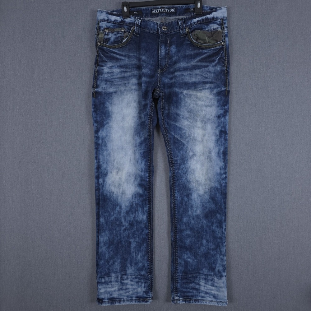 Affliction Ace Jeans Mens 38 (Fits 37x33) Rising Trenton Wash Straight Leg Denim